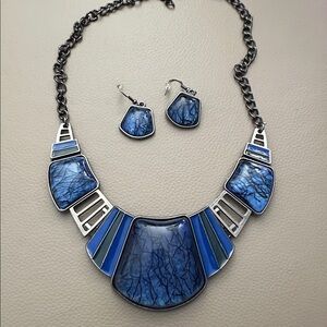 Blue and Silver Women's Necklace & Earrings